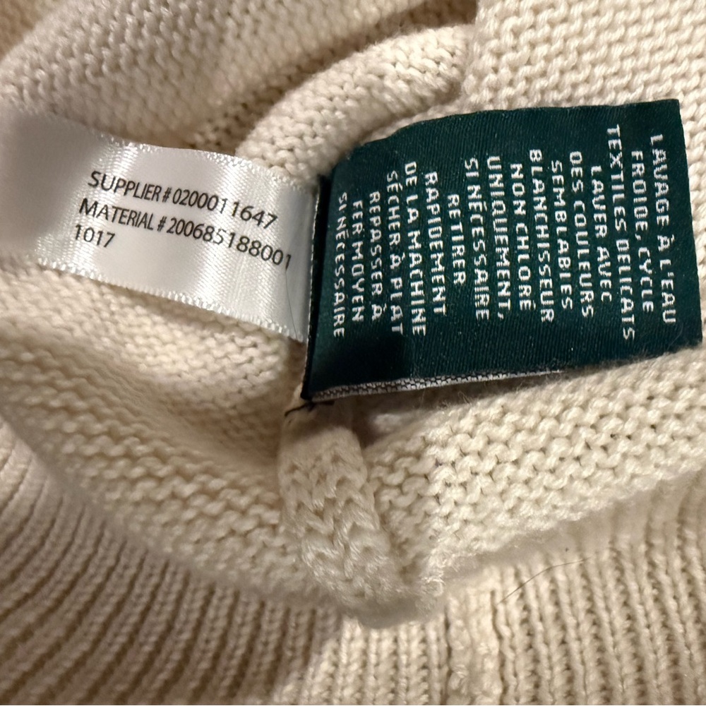 Lauren Ralph Lauren Knit Sweater Cream Navy Cotton Size M Preppy Coastal NWT - Picture 7 of 9